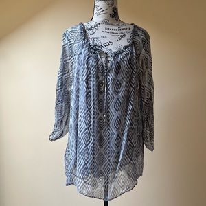 Ella Moss Geometric Peasant Style Blouse M